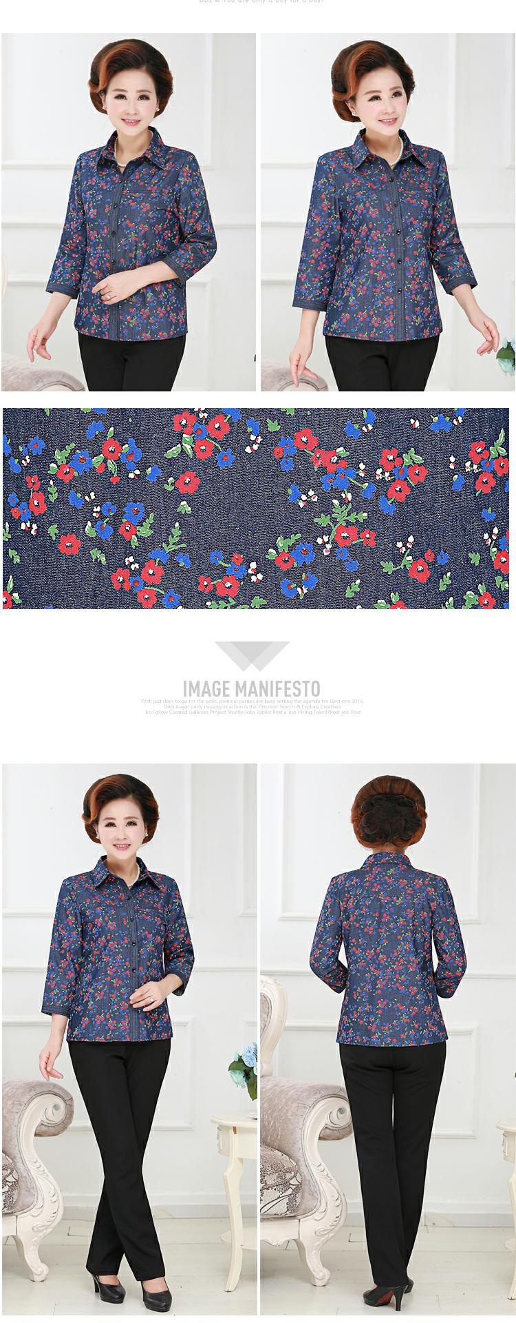 Áo sơ mi nữ bằng vải cotton trung tính cho mẹ tải mùa thu dài tay áo rộng bà ngoại tải áo sơ mi nữ cỡ lớn áo đầm trung niên
