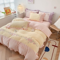 Double-sided thickened coral milk baby treasure velvet warm four-piece bed hats quilt cover sheets 2 0 double household Princess