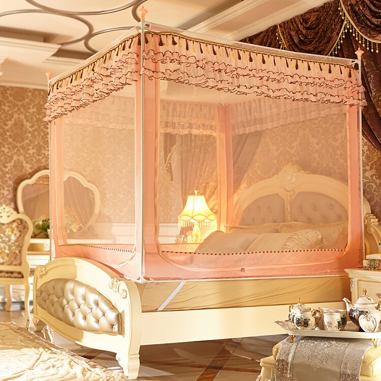 Stainless steel bracket mosquito net three doors 1 8 pull chain sitting bed type square top 1 2 m palace double 1 5m bed bottom