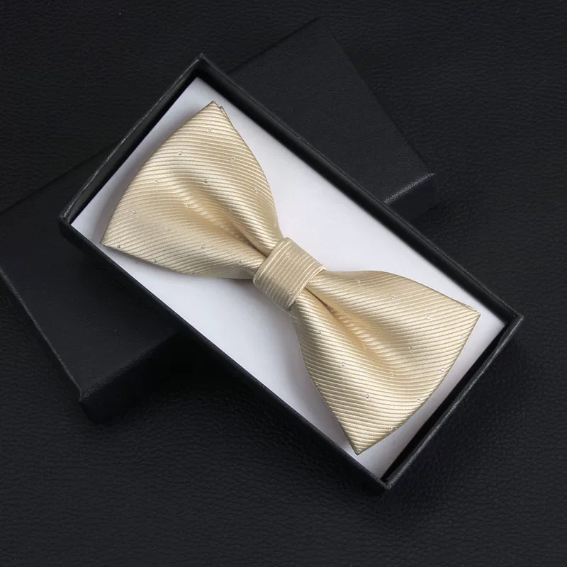 Golden wedding dress for men and women, beige bow tie with bow, champagne color