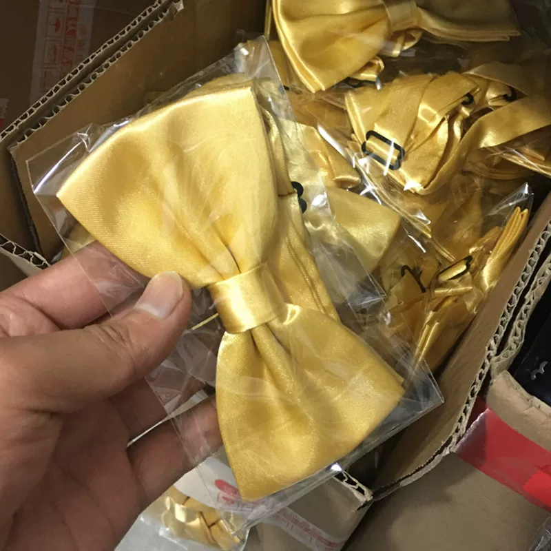 Golden wedding dress for men and women, beige bow tie with bow, champagne color