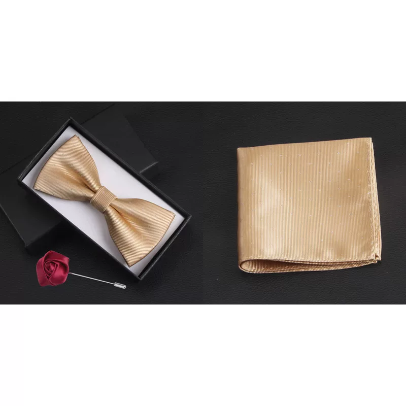 Golden wedding dress for men and women, beige bow tie with bow, champagne color