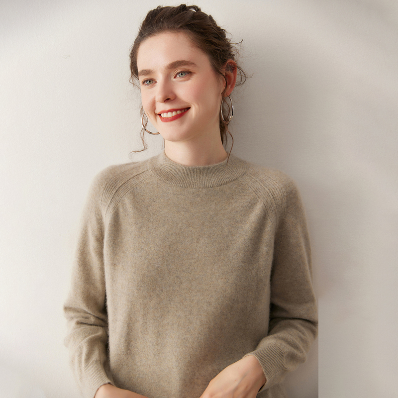 Baby Cashmere Sweater for Women in Winter, Half-High Collar, Double-Layer Collar, Skin-Friendly Sweater, Raglan Sleeves, Loose-Fitting Base Knitwear Baby Cashmere Sweater for Women in Winter, Half-High Collar, Double-Layer Collar, Skin-Friendly Sweater, Raglan Sleeves, Loose-Fitting Base Knitwear