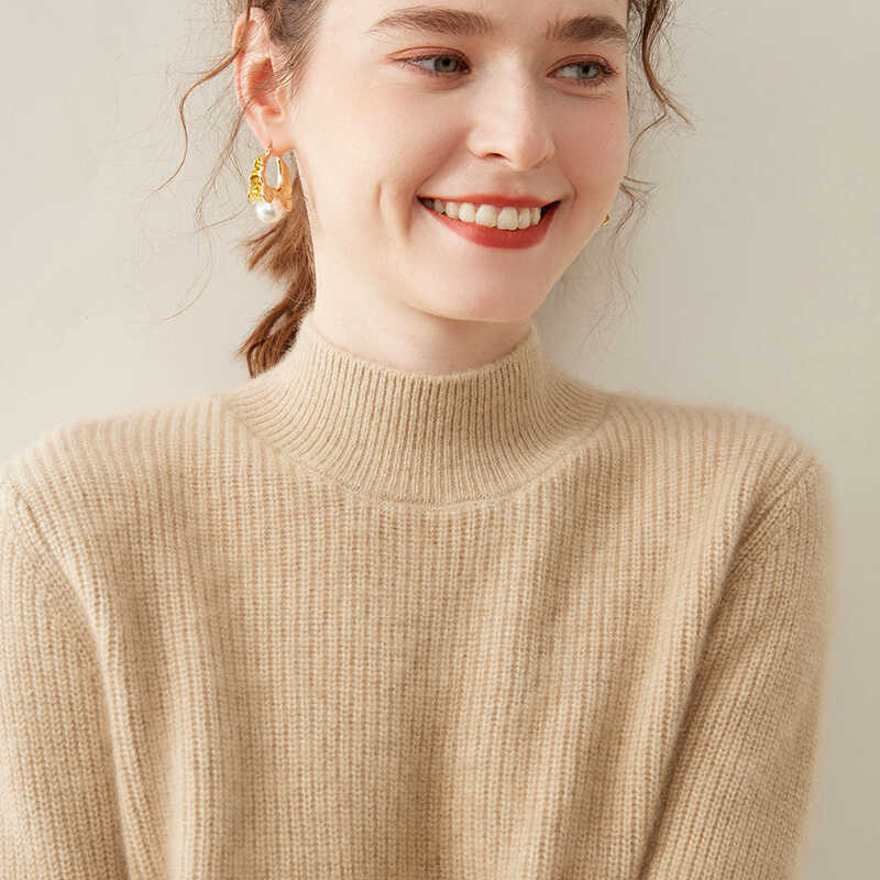 Thickened Baby Cashmere Sweater for Women, New Autumn and Winter Style, Half-Turtleneck, Solid Color, Ribbed Knit Sweater, Base Layer Knitwear Thickened Baby Cashmere Sweater for Women, New Autumn and Winter Style, Half-Turtleneck, Solid Color, Ribbed Knit Sweater, Base Layer Knitwear