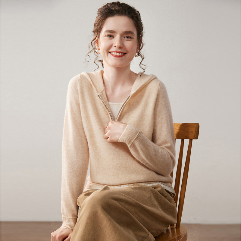 Casual Style Cashmere Sweater for Women, Faux Two-Piece Hooded Half-Zip Knitwear, Non-Irritating, Skin-Friendly Wool Fashion Sweater Casual Style Cashmere Sweater for Women, Faux Two-Piece Hooded Half-Zip Knitwear, Non-Irritating, Skin-Friendly Wool Fashion Sweater