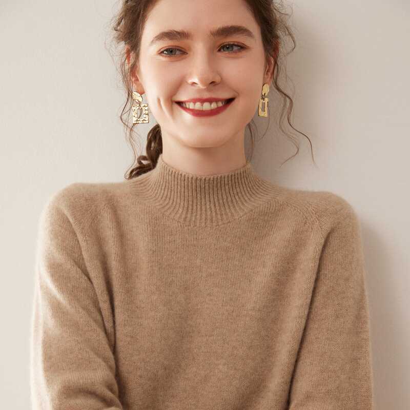 Half-Turtleneck Cashmere Sweater for Women, Baby Goat Cashmere Loose Knit Base Sweater, Thickened for Autumn and Winter, Ready-To-Wear Knitwear Half-Turtleneck Cashmere Sweater for Women, Baby Goat Cashmere Loose Knit Base Sweater, Thickened for Autumn and Winter, Ready-To-Wear Knitwear