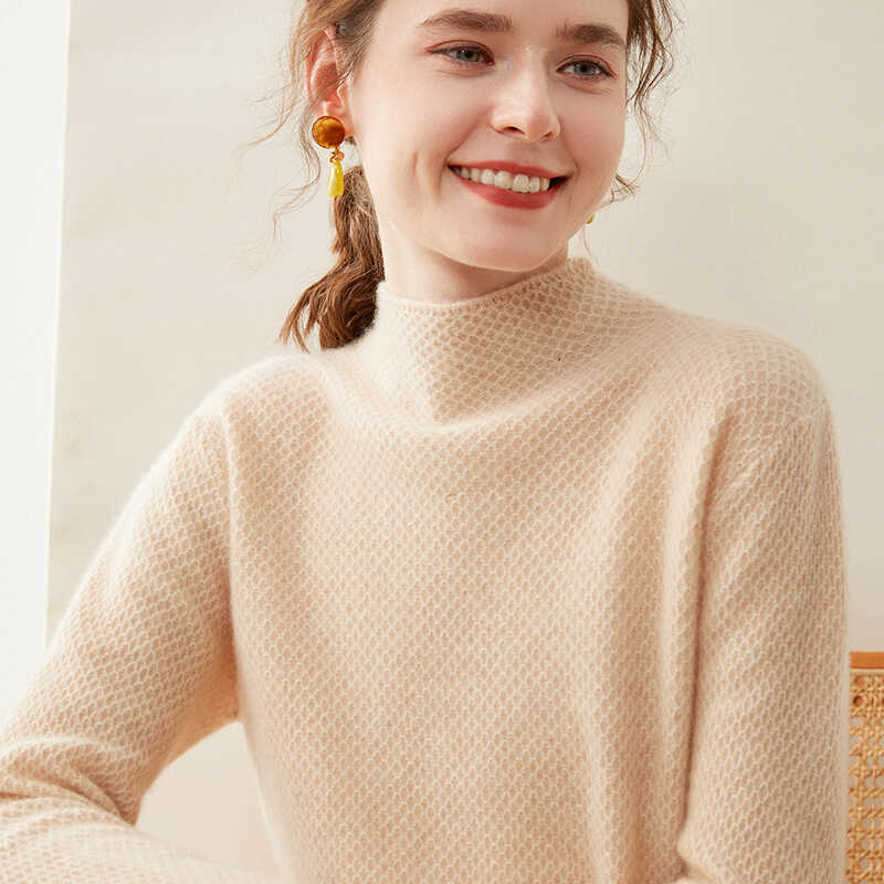 Autumn and Winter New Style Half-Turtleneck Cashmere Sweater for Women, Genuine Cashmere Pullover, Loose-Fitting Base Layer Knitwear Autumn and Winter New Style Half-Turtleneck Cashmere Sweater for Women, Genuine Cashmere Pullover, Loose-Fitting Base Layer Knitwear