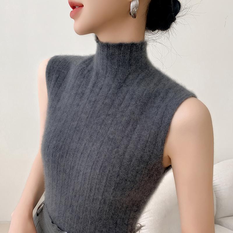 New Autumn and Winter Cashmere Sweater for Women, Half-Turtleneck, Sleeveless, Knitted, Ribbed Design, Pullover Vest New Autumn and Winter Cashmere Sweater for Women, Half-Turtleneck, Sleeveless, Knitted, Ribbed Design, Pullover Vest