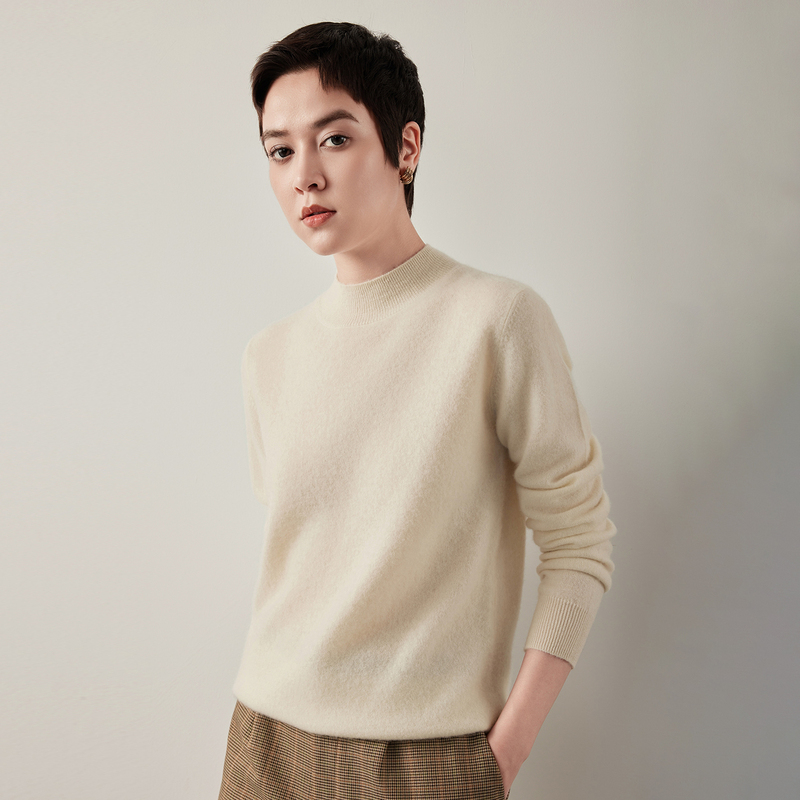 2025 Winter New Cashmere Sweater for Women, Half-High Round Neck Pullover, Solid Color Knitted Base Wool Long-Sleeve Sweater 2025 Winter New Cashmere Sweater for Women, Half-High Round Neck Pullover, Solid Color Knitted Base Wool Long-Sleeve Sweater