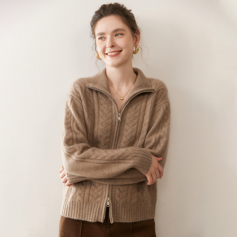 2025 New Style Cashmere Cardigan for Women, Half-High Collar, Zippered Knitted Sweater, Loose, Skin-Friendly and Comfortable Wool Sweater Jacket 2025 New Style Cashmere Cardigan for Women, Half-High Collar, Zippered Knitted Sweater, Loose, Skin-Friendly and Comfortable Wool Sweater Jacket