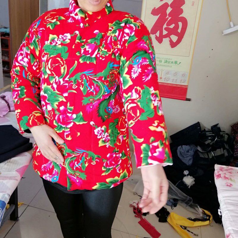Women's cotton-padded jacket cotton trousers handmade cotton northeast flower cloth cotton traditional button National Wind warm custom