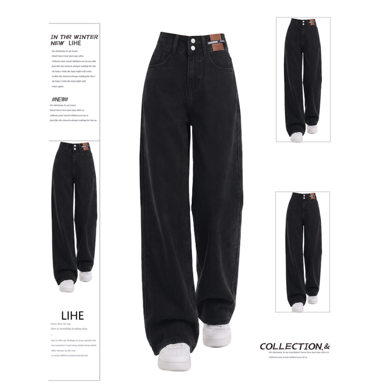 Black Slimming Fleece-Lined Jeans for Women, Autumn and Winter, Plus Size, Pear-Shaped Body, Narrow Wide-Leg Straight Pants for Women Black Slimming Fleece-Lined Jeans for Women, Autumn and Winter, Plus Size, Pear-Shaped Body, Narrow Wide-Leg Straight Pants for Women