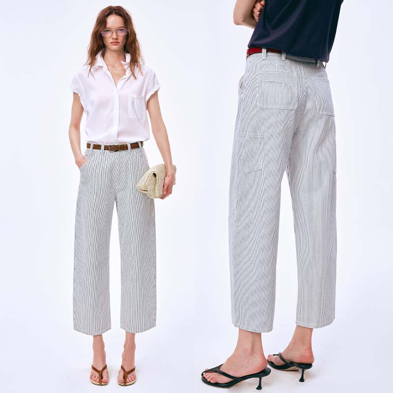 Yasako/ "New Style Blues" French Workwear Blue Fashion Denim Workwear Wide-Leg 9/10 Length Jeans