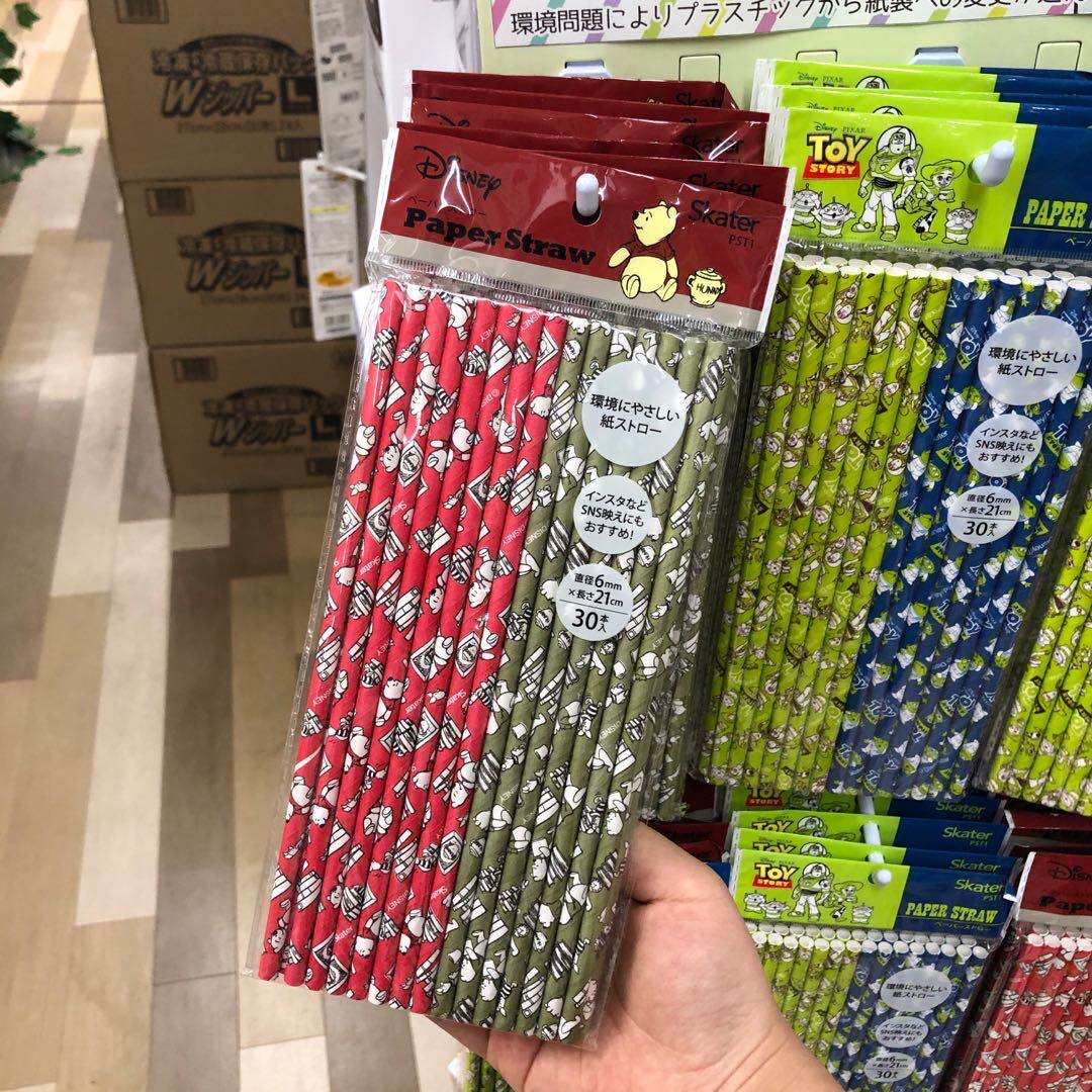 Коктейльные трубочки 日本迪士尼米奇米妮三眼仔一次性果汁牛奶饮料环保纸质吸管30根