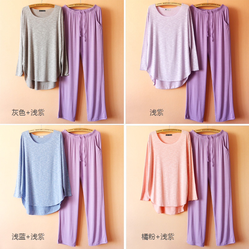 Của phụ nữ đồ ngủ mùa xuân và mùa thu tre cotton dài tay quần casual loose XL dịch vụ nhà phù hợp với có thể được đeo