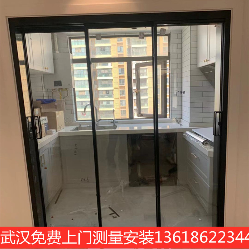 Wuhan make-up room shower partition kitchen balcony push-pull narrow rim double steel aluminium alloy mobile door custom