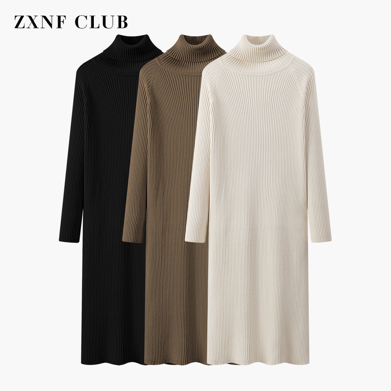Autumn and Winter Turtleneck Sweater Dress for Women, Mid-Length, Over-The-Knee, Loose-Fitting Base Layer Long Dress Paired with a Coat, Knitted Dress Autumn and Winter Turtleneck Sweater Dress for Women, Mid-Length, Over-The-Knee, Loose-Fitting Base Layer Long Dress Paired with a Coat, Knitted Dress
