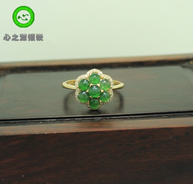 (Xing Family Workshop) Emerald Small Egg Noodle Ring Personality Custom 18K Gold Inlays 102318