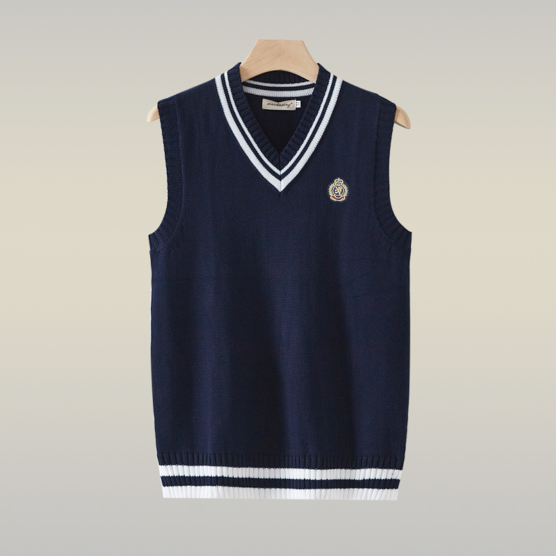 Autumn and Winter Style College-Style Knitted Vest Student School Uniform V-Neck Sweater Vest Unisex Slim Pullover Jk Vest