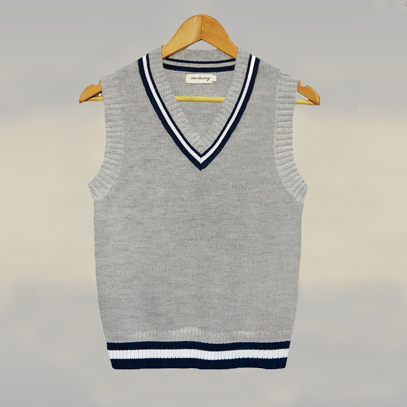 Autumn and Winter Gray Knitted Vest V-Neck Vest Solid Color Pullover Vest Pure Cotton Wool Base Student Sweater Vest Autumn and Winter Gray Knitted Vest V-Neck Vest Solid Color Pullover Vest Pure Cotton Wool Base Student Sweater Vest