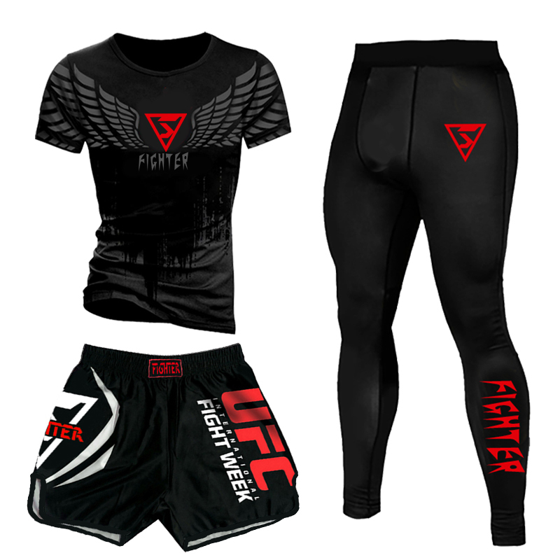 Muay Thai Training Venom Tight-Fitting Three-Piece Set for Men, Women, and Children, Fighting Mma Long Pants, Ufc Boxing, Sanda Fighting Shorts