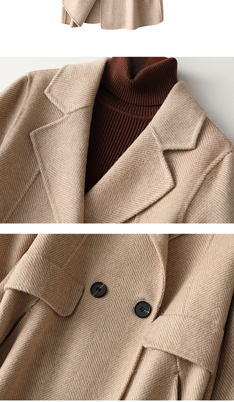 2019 mùa thu và mùa đông của phụ nữ Hepburn gió hai mặt áo cashmere xương cá phù hợp với cổ áo len dài - Áo len lót đôi áo phao nữ 2021