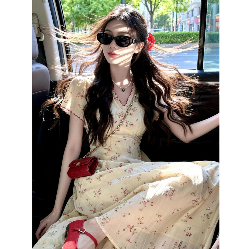 Rich Girl's Gentle and Elegant Floral Dress for Women in Summer, Perfect for Petite Figures, Stunningly Beautiful A-Line Long Dress Rich Girl's Gentle and Elegant Floral Dress for Women in Summer, Perfect for Petite Figures, Stunningly Beautiful A-Line Long Dress