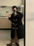 Зимнее черное шерстяное пальто, увеличенная толщина