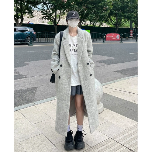 Демисезонное длинное шерстяное пальто, небольшая куртка, подходит для подростков, увеличенная толщина