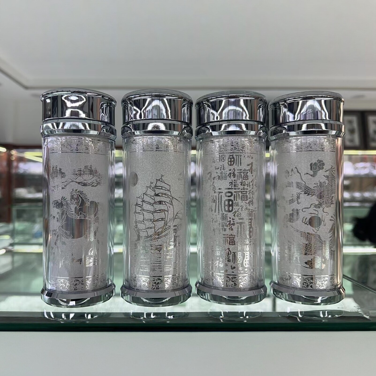 湘西鳳凰足銀S999內外純銀風景區同款國庫銀盃足銀茶杯九龍熟銀水杯-淘