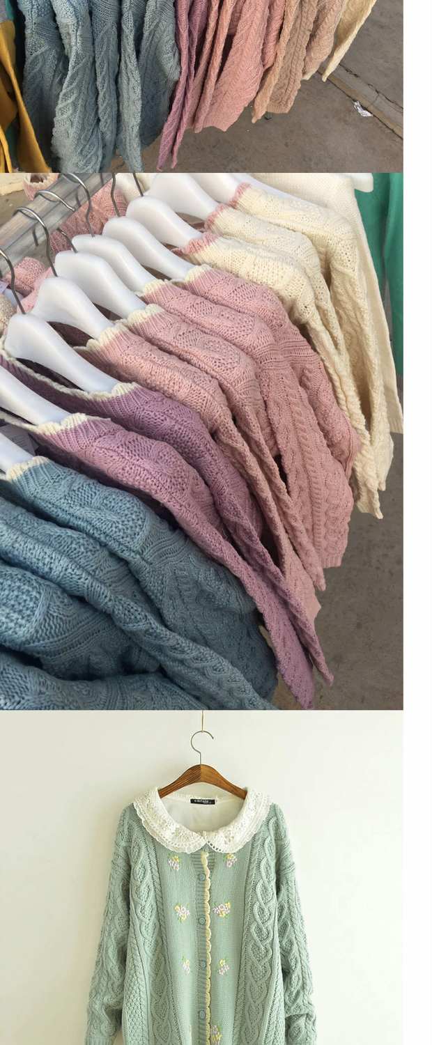 Áo len nữ Sen đan áo khoác giản dị áo len thêu tay dài mềm mại mùa thu và mùa đông dày ấm áp - Đan Cardigan áo len cổ cao