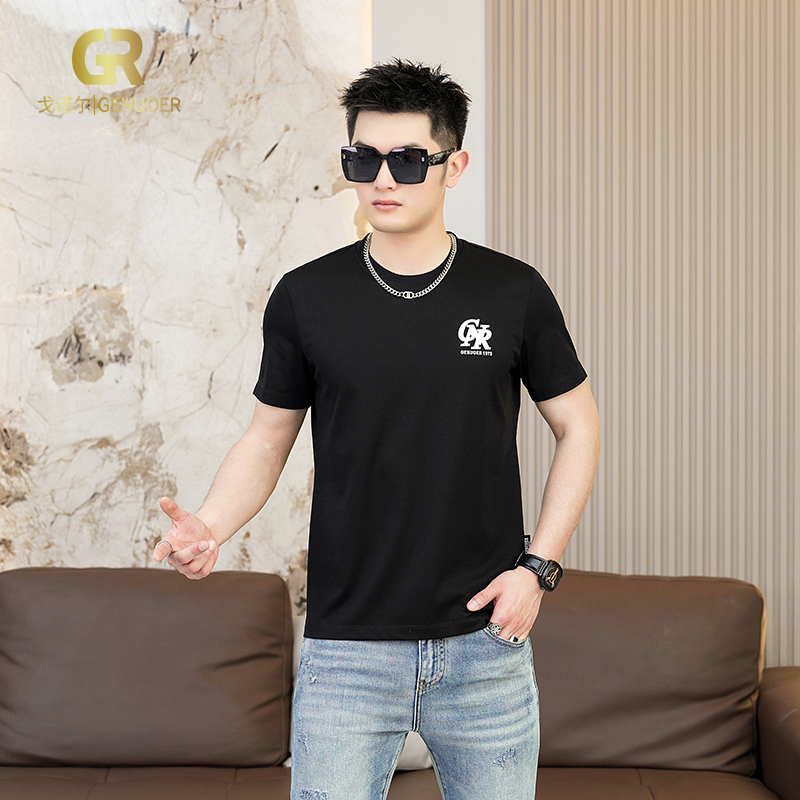 Gonol 2025 New Summer Men's Short-Sleeved T-Shirt Black Fashionable Versatile Casual Top T-Shirt 40671