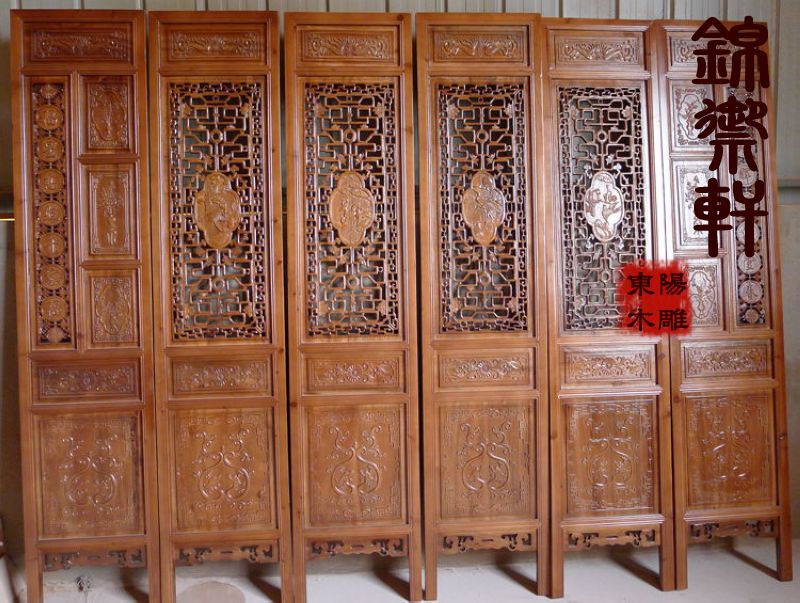 Dongyang wood carving solid wood folding screen Antique lattice partition entrance hollow background wall Floor-to-ceiling cover seat screen