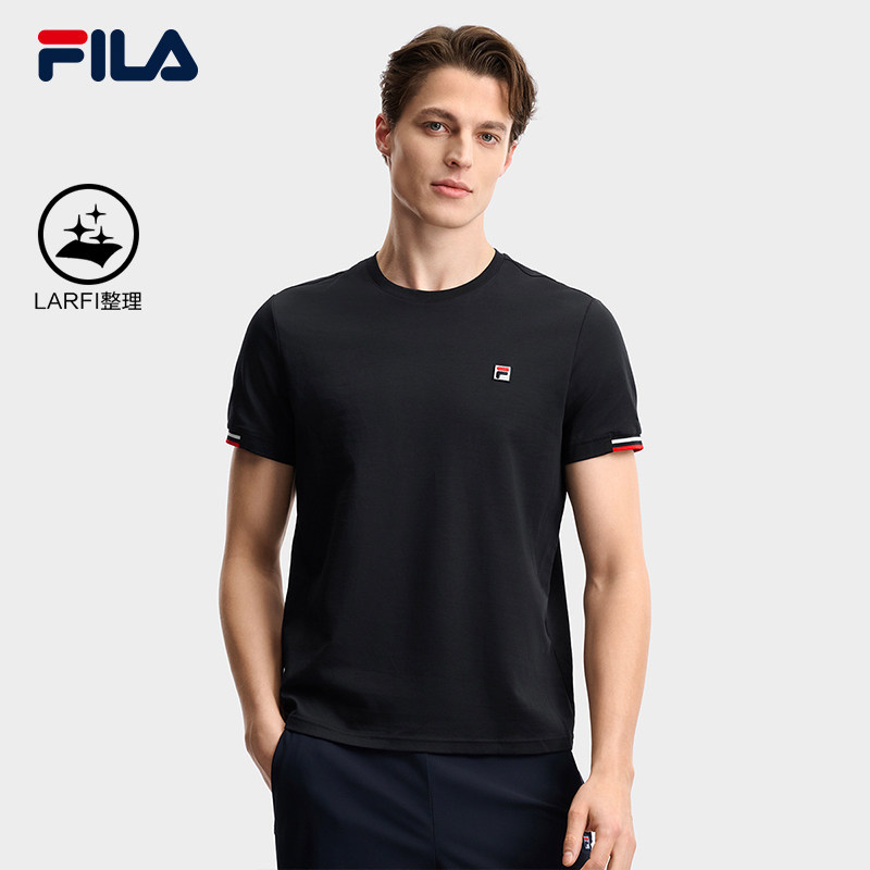 Fila Short-Sleeved T-Shirt Men's Summer Business Casual Breathable Loose Texture Simple Black Top