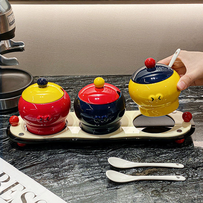 Dopamine Creative Ceramic Seasoning Jar Kitchen Household Seasoning Bottle Set Salt Jar Msg Bottle Sauce Bottle Chili Oil