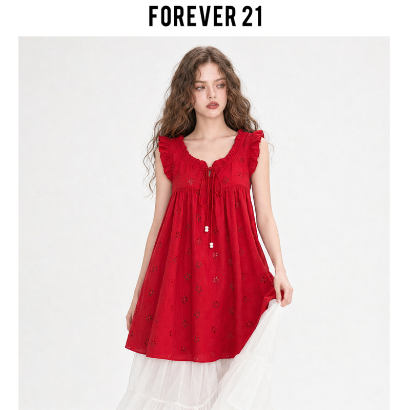 Forever 21 New Summer Style Red Cut-Out A-Line Loose Camisole Dress Women's French Holiday Dress