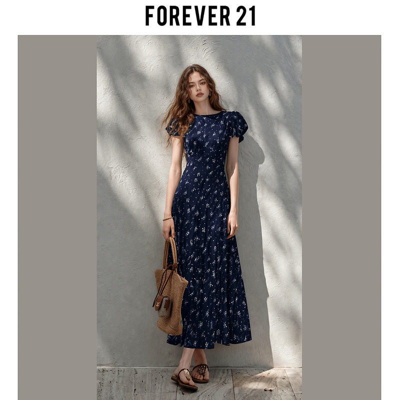 Forever 21 Dark Blue 2026 Summer New Dress Niche Particularly Beautiful Floral Princess Dress