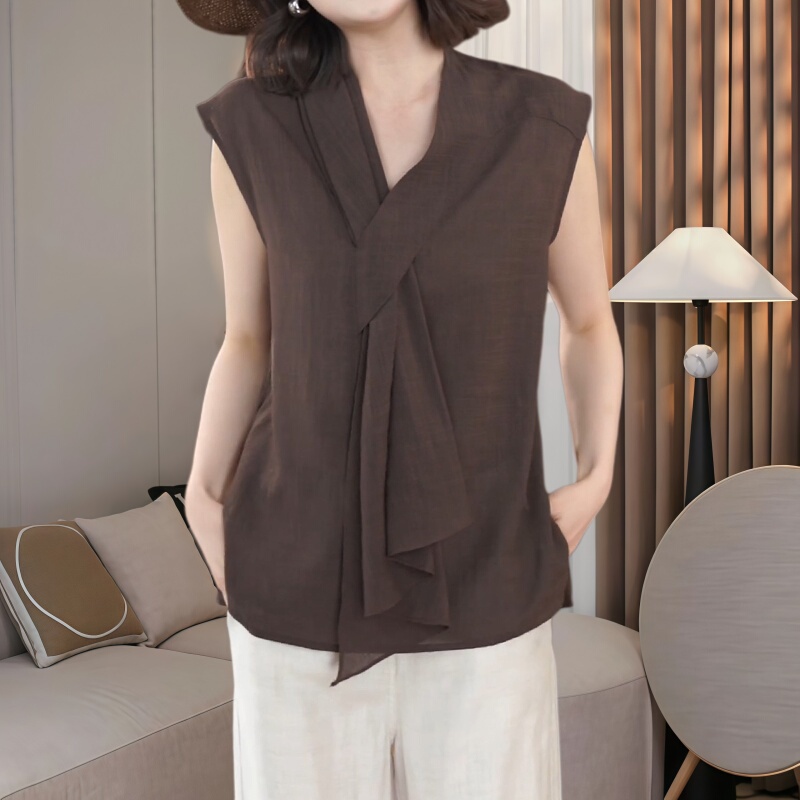 High-End Fashion Casual Ribbon V-Neck Shirt for Women, Large Size, Soft and Comfortable Shirt, Loose and Slimming Sleeveless Top High-End Fashion Casual Ribbon V-Neck Shirt for Women, Large Size, Soft and Comfortable Shirt, Loose and Slimming Sleeveless Top