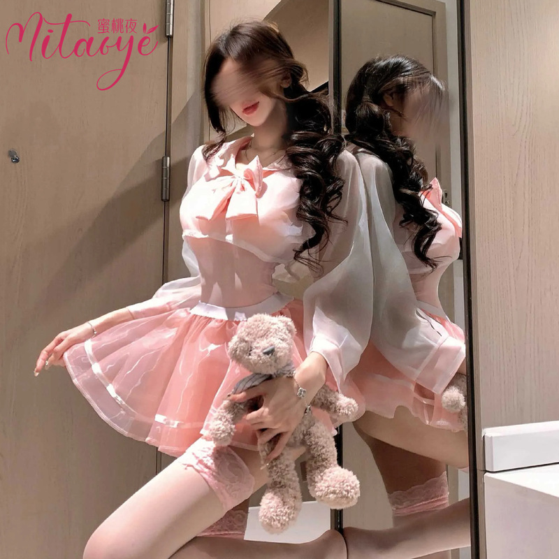 40-80kg Plus Size Lingerie Sweet Pink College Style Navy Sailor Uniform Sexy Long Sleeve See-Through Bodysuit 40-80kg Plus Size Lingerie Sweet Pink College Style Navy Sailor Uniform Sexy Long Sleeve See-Through Bodysuit