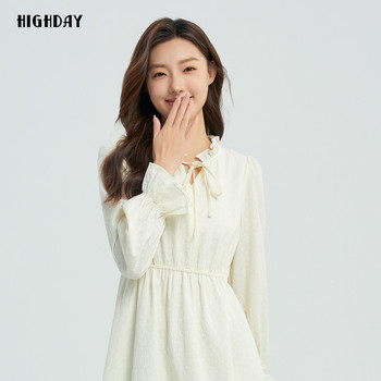 Xuanri fungus lace lace-up slim long-sleeved dress