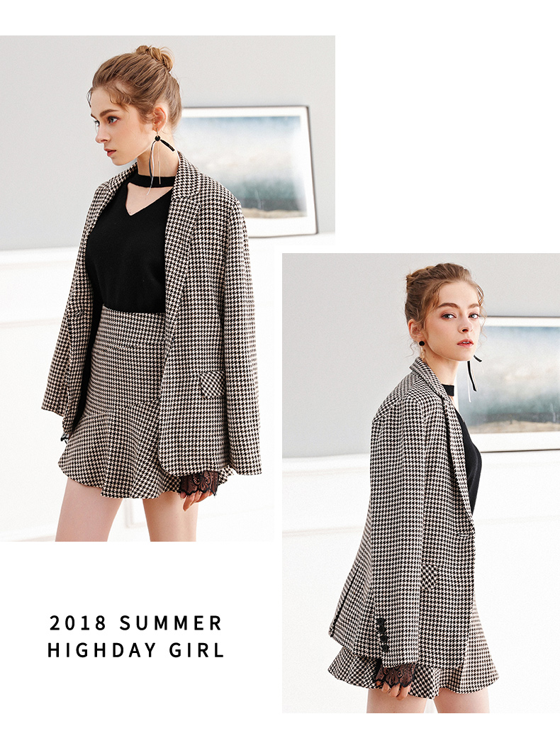 Highday Xuân Ri retro kẻ sọc thời trang nữ áo khoác mỏng tính khí dài tay áo nhỏ blazer vest nữ đẹp