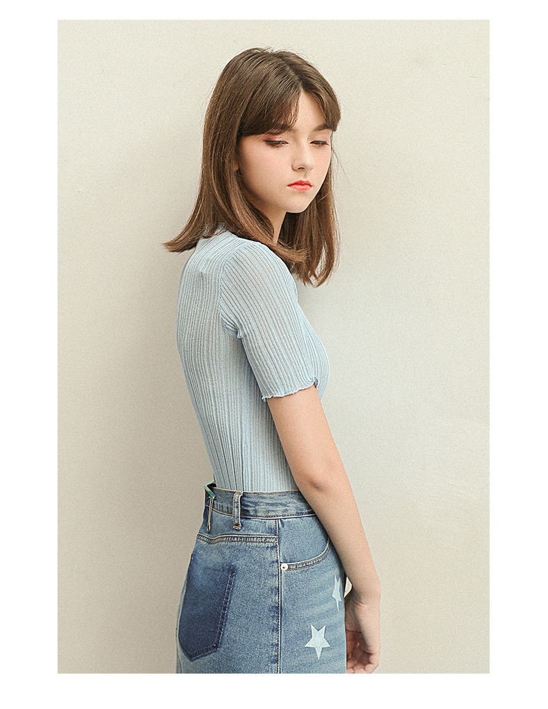 Highday Xuan Ri mùa hè tươi mới tối giản tai gỗ dệt kim áo sơ mi nữ sang trọng rắn màu mỏng áo len mỏng - Đan Cardigan ao len nu