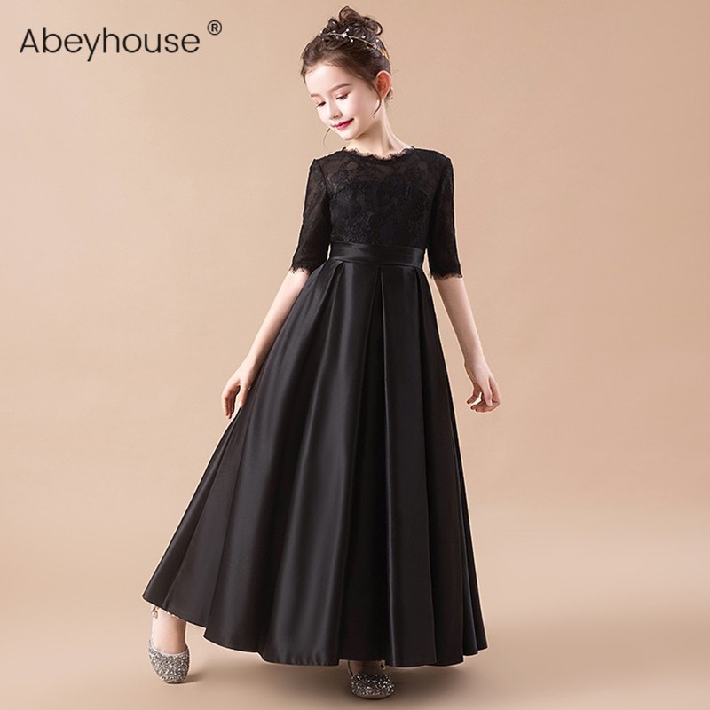 Girls black princess dress long version of the piano performance winter children's orchestra chorus dress students New Year's Day host clothes