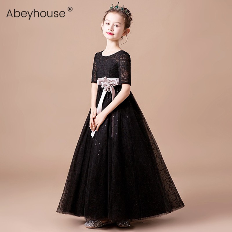 Girls black dress middle-aged children's high-end piano performance costumes children's violin playing orchestra conductor princess dress