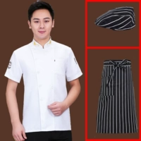 Белая футболка, фартук, шапка, короткий рукав