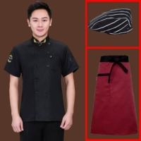 Черная футболка, фартук, шапка, короткий рукав