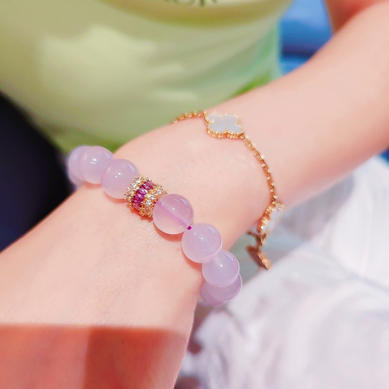 Natural Madagascar Purple Chalcedony Bracelet, Violet Ice-Transparent Beads, Enhances Fairness, Chinese Style, Auspicious Gift