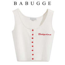 Korean version Short-style inner lap white knit harness vest woman new spring Summer letter embroidered sleeveless ice silk blouse