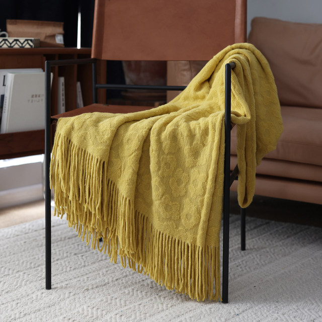 Ins style Nordic flower knitted throw blanket extra long bedside towel throw blanket bed and breakfast towel sofa casual nap blanket