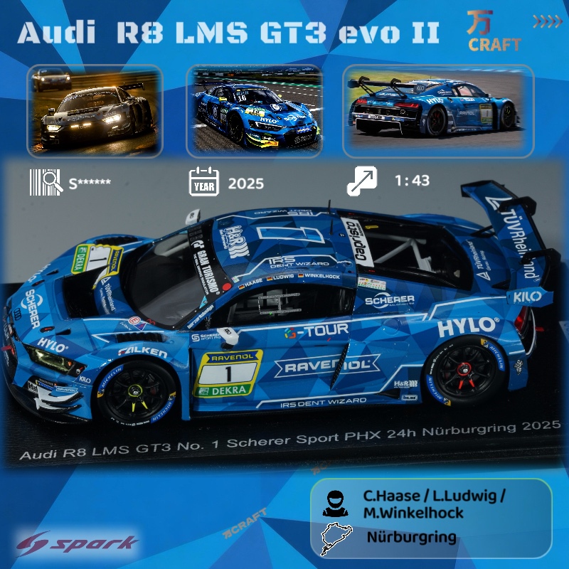 Audi R8 Lms Gt3 # 1 - Scherer 1/43Spark Audi 24H Nurburgring 2025